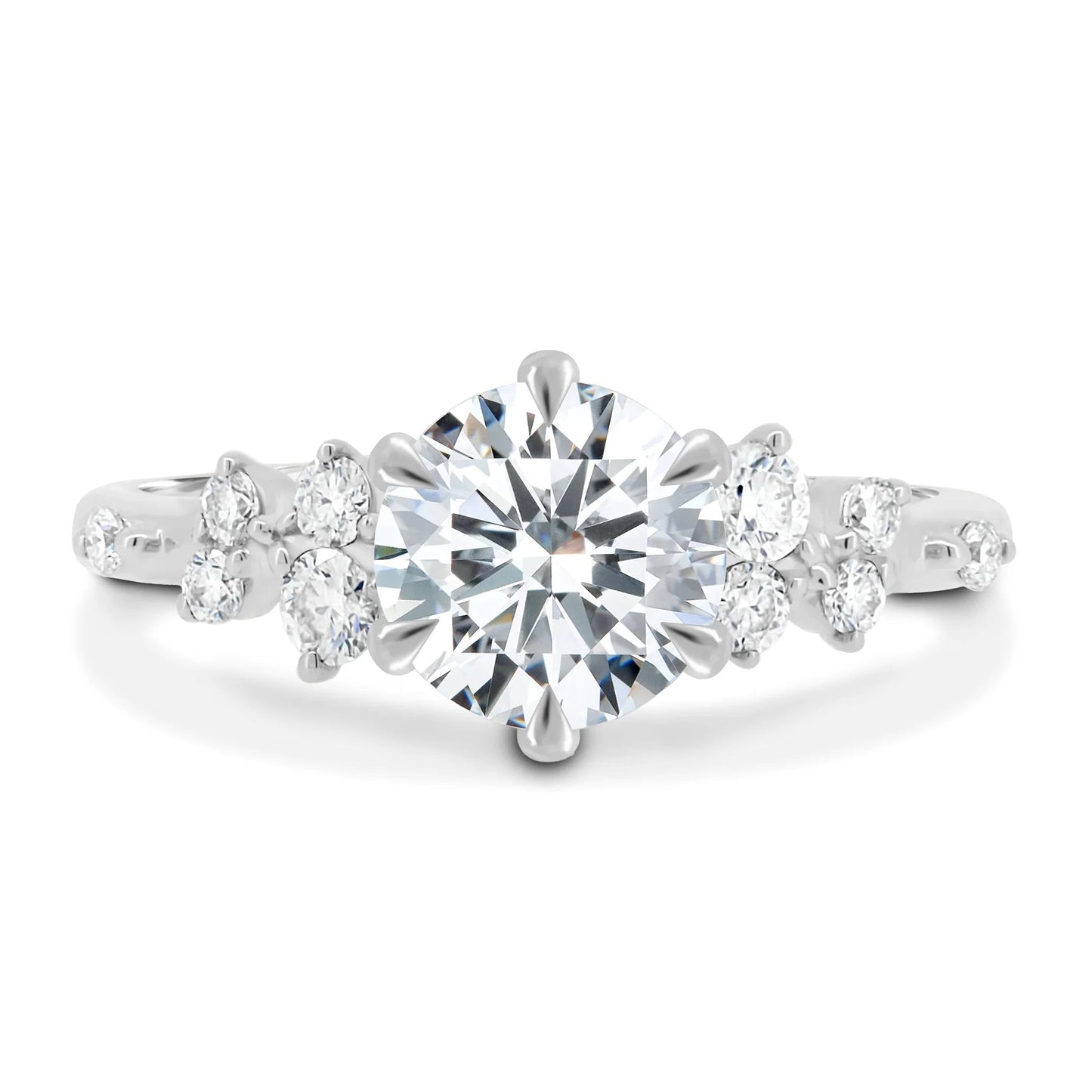 6 Claw Round Diamond with Accent Stones Solitaire Ring