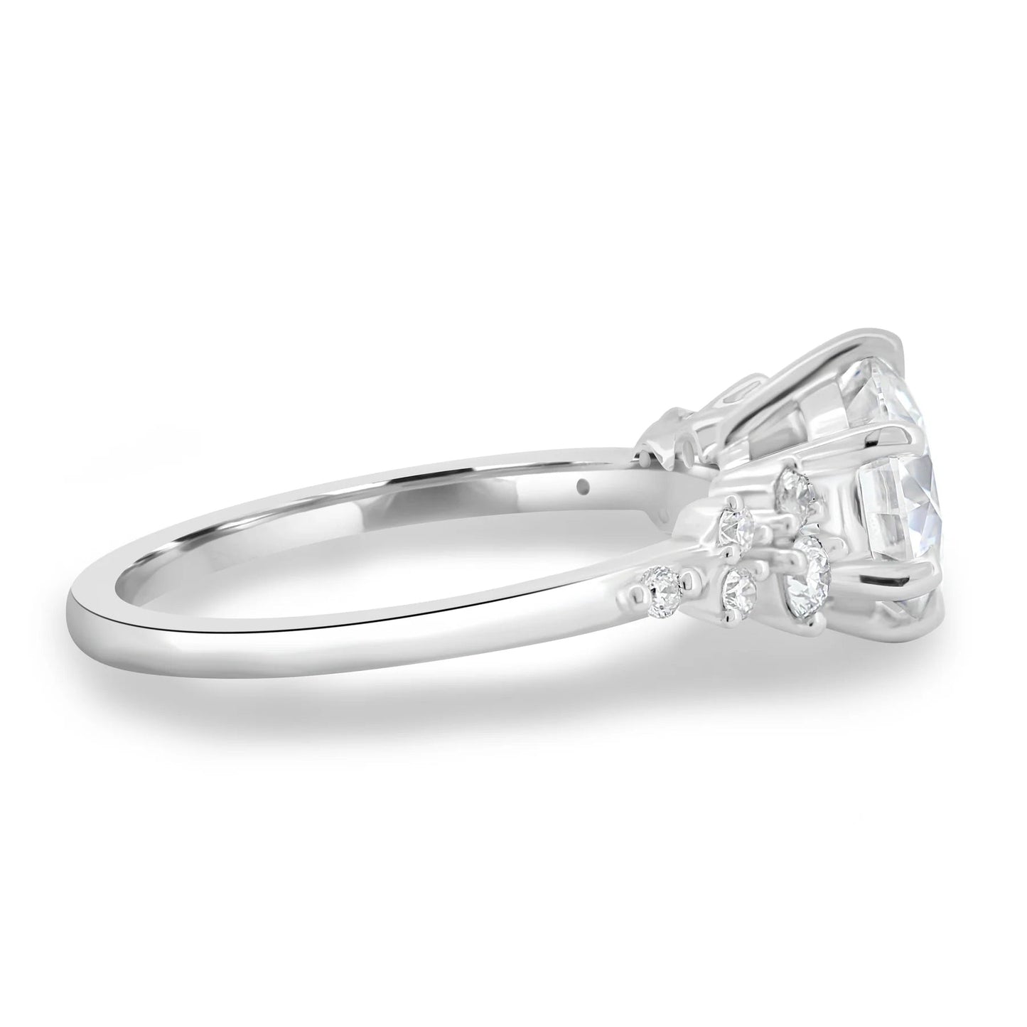 6 Claw Round Diamond with Accent Stones Solitaire Ring