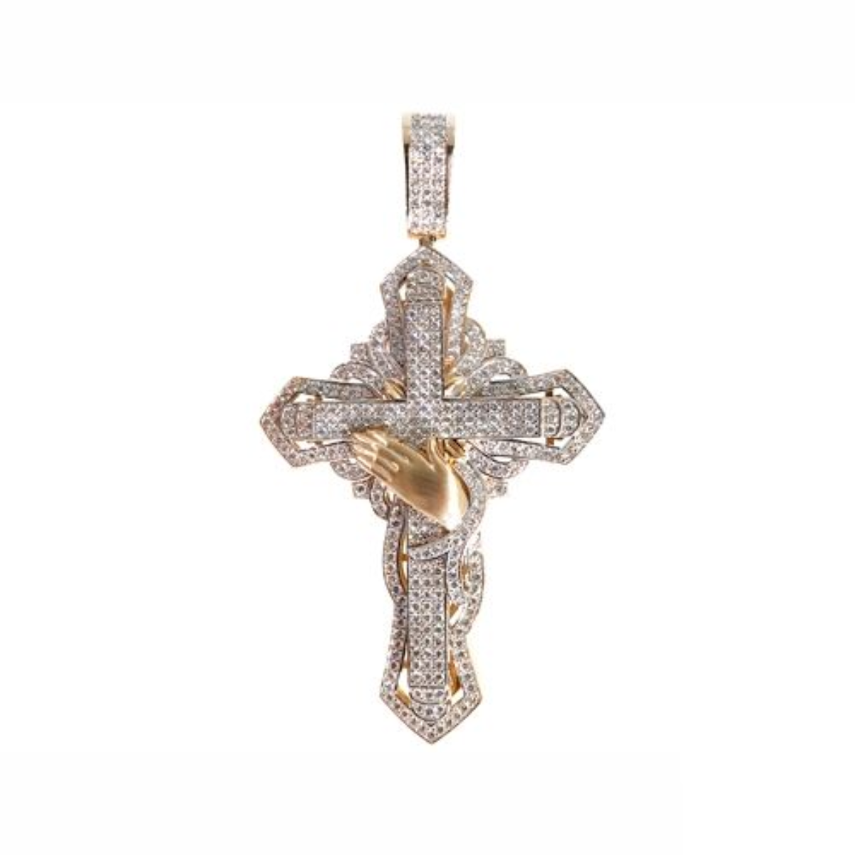 Crucifix With Praying Hands Diamond Pendant