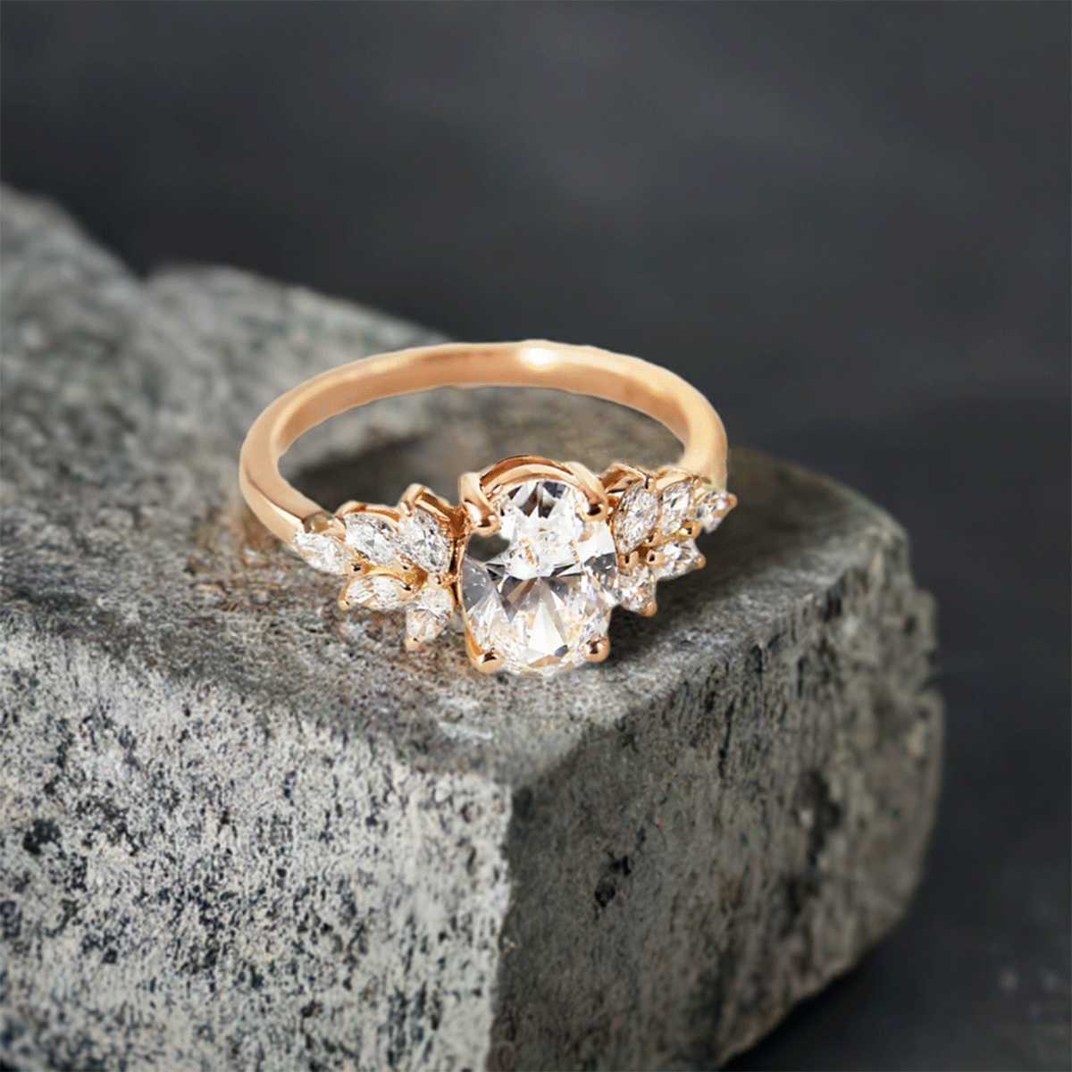 Oval Cluster With Marquise Trilogy Diamond Engagement Ring