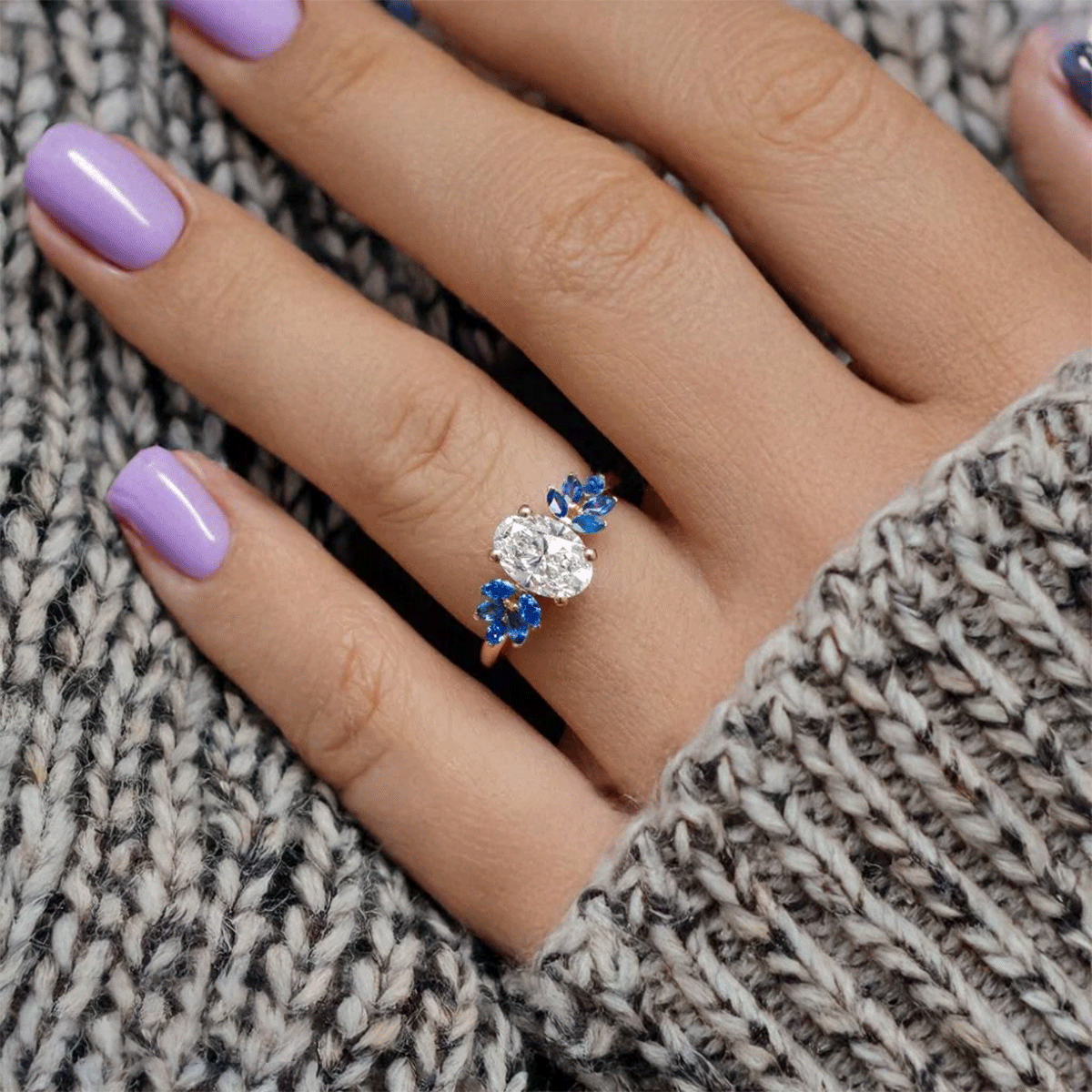 Oval Cluster With Marquise Trilogy Diamond Engagement Ring