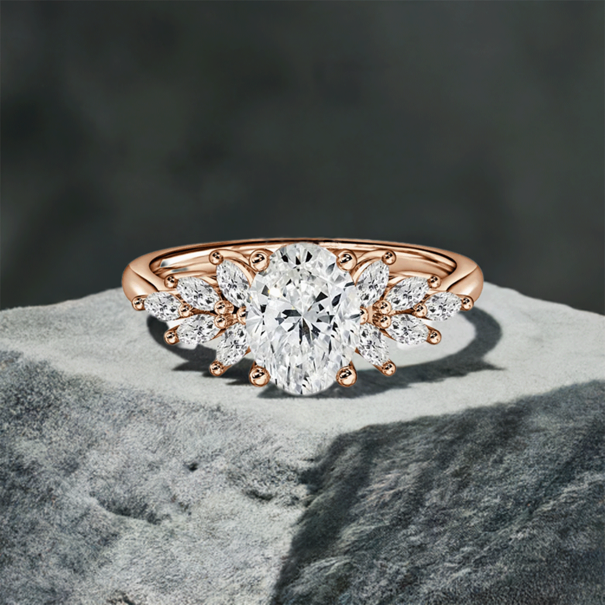 Oval Cluster With Marquise Trilogy Diamond Engagement Ring