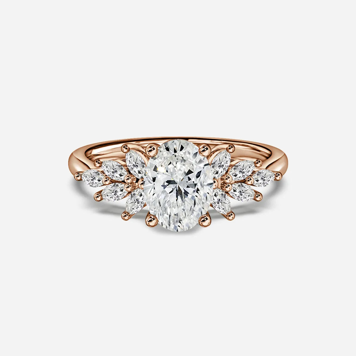 Oval Cluster With Marquise Trilogy Diamond Engagement Ring