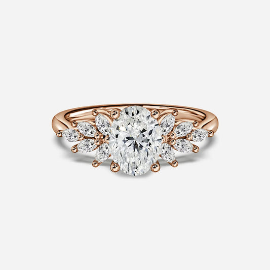 Oval Cluster With Marquise Trilogy Diamond Engagement Ring