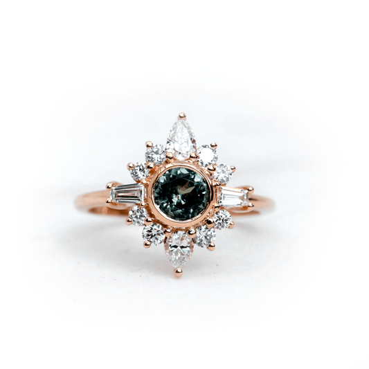 Snowflake Halo Green Diamond Ballerina Ring